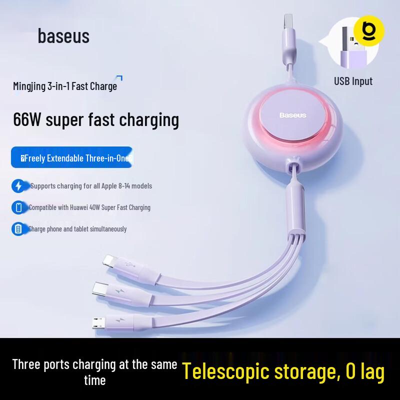 Baseus 66W 3-in-1 Retractable Fast Charging Cable