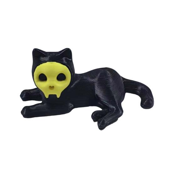 Cat Pen Holder 3D Printed Black Cat Ornament Cat Figurine with Detachable Skull Mask for Home Office Desk Halloween Decoration