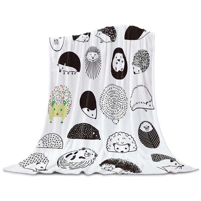 Flannel Fleece Throw Blanket for Sofa Couch Bed Cute Cartoon Hedgehog Soft Cozy Lightweight Blanket for Adults/Kids 39x49 Inch