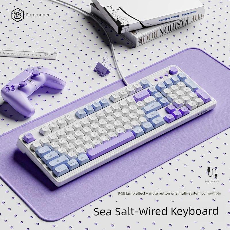 

Wired Mute Keyboard Girl Wireless Office Computer Notebook Mechanical Feeling Key Mouse Suit Typing Feel Good [Single Keyboard] Haiyan-Wired-RGB Light 98 key