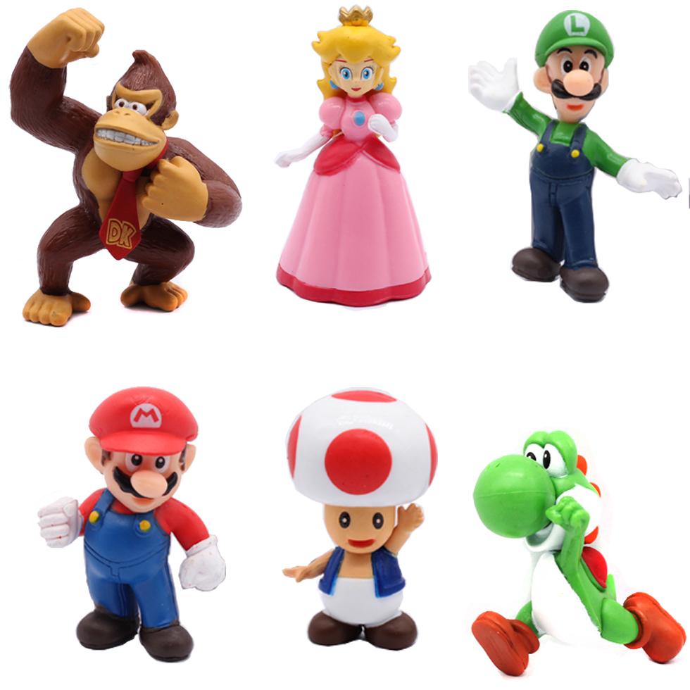

# 6pcs/set Super Mario Bros PVC Action Figure Toys Dolls Model Set Luigi Yoshi Donkey Kong Mushroom For Kids Birthday Gifts