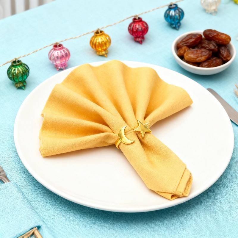1-24PCSFashion Simple Alloy Moon Star Napkin Rings Gold Metal Table Decor for Ramadan Eid Islamic Party Banquet Kitchen Home Use