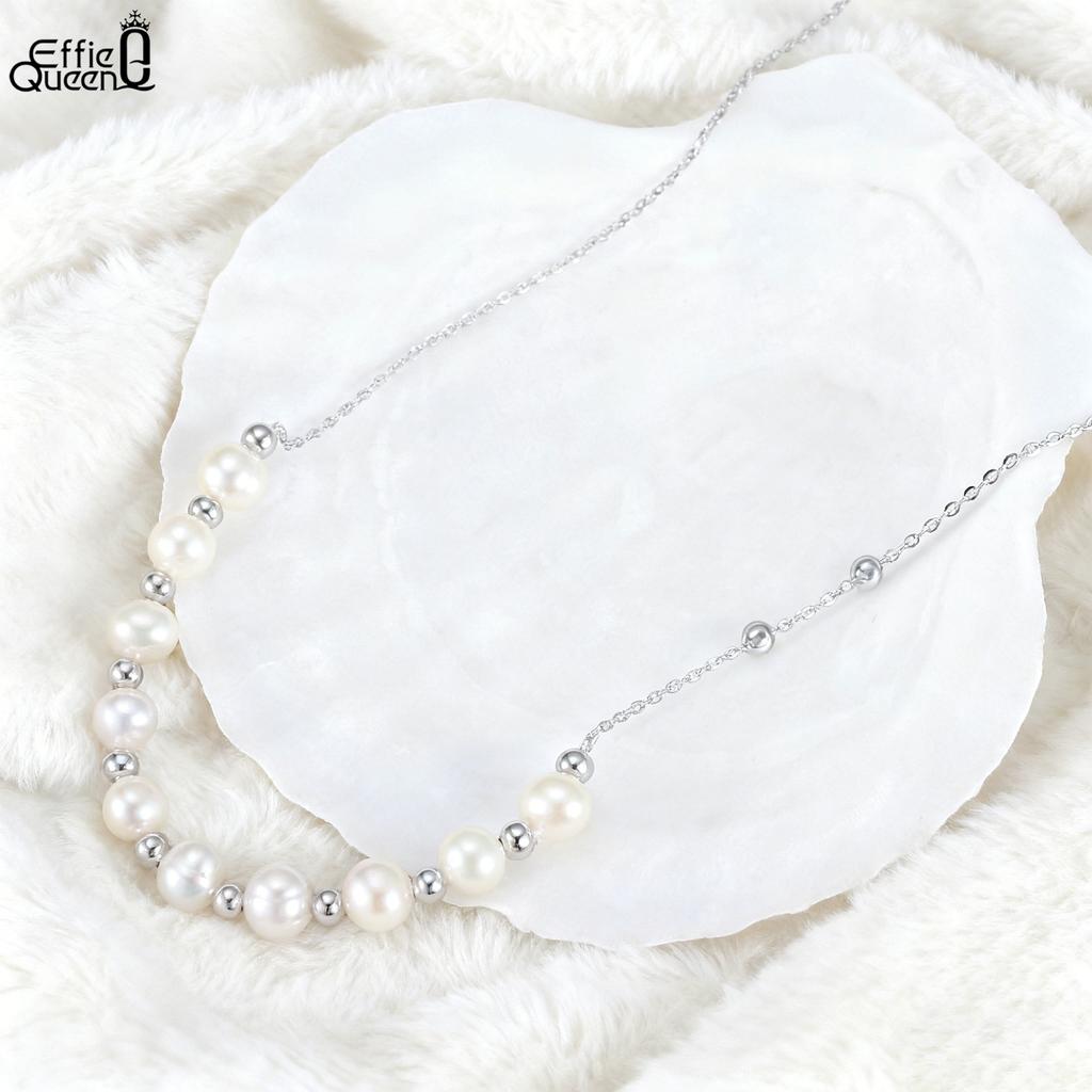 Effie Queen High Quality 925 Silver 14k Gold Round Pearl Choker Necklace Natural Jewelry for Women Wedding Party Banquet GPN23