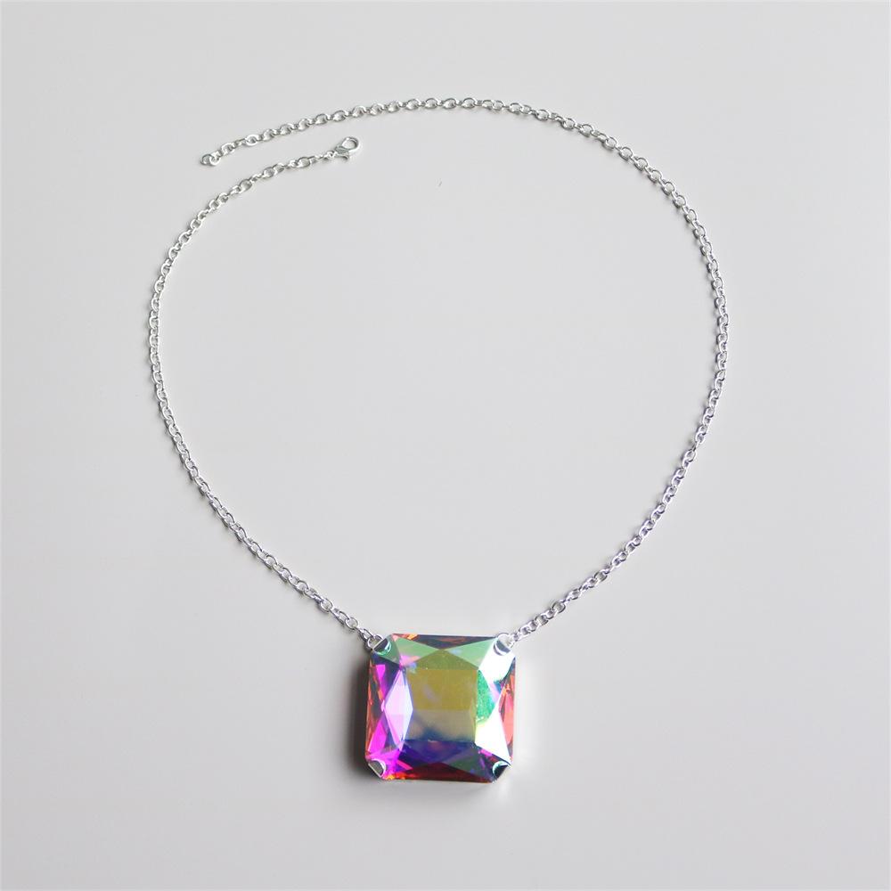 

European And American Big Diamond Color Necklace Fashion Rhinestone Punk Style Square Geometric Necklace Necklace