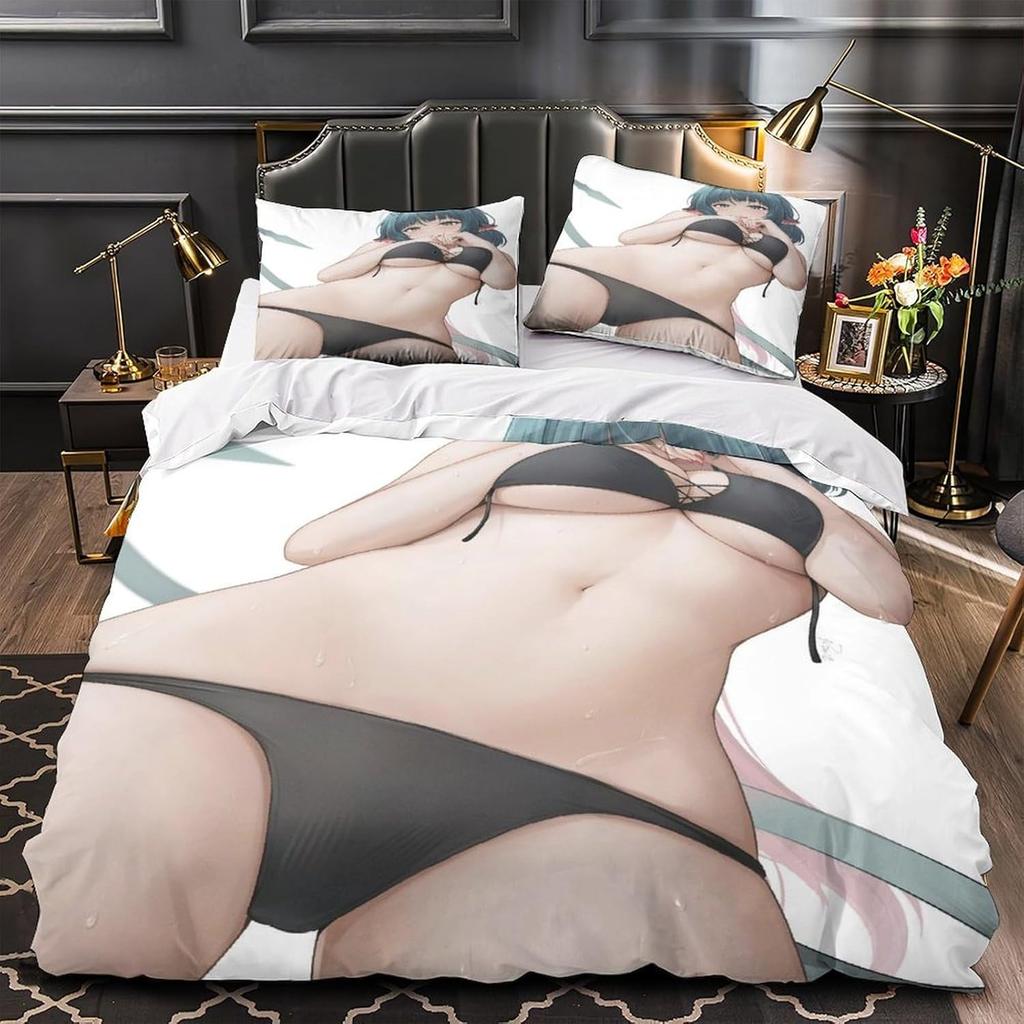 Full and sexy girl boy children's down duvet cover bedding set 3D printed anime girl bed super soft ultra-fine fiber and pillowc