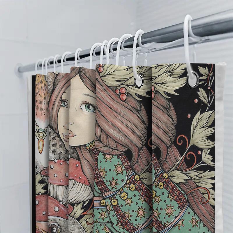 Fantasy Forest Nymph Shower Curtain Nature Witchcore Cottagecore Floral Trees Birds Home Decor Wall Art Tapestry Gift