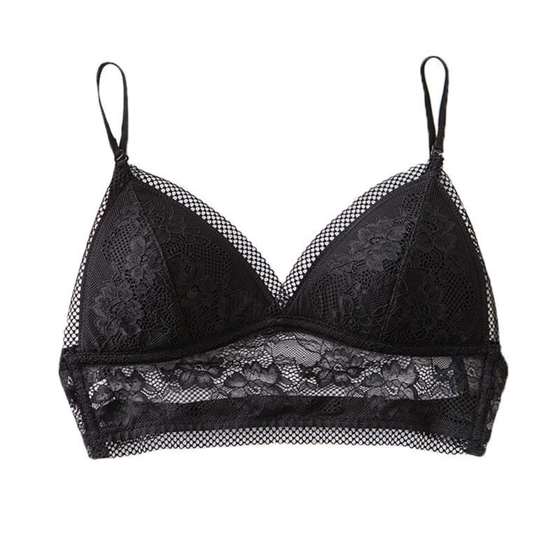 Summer Sexy Back Underwear French Thin Triangle Cup Without Steel Ring Bra Big Halter Invisible Lace Underwear