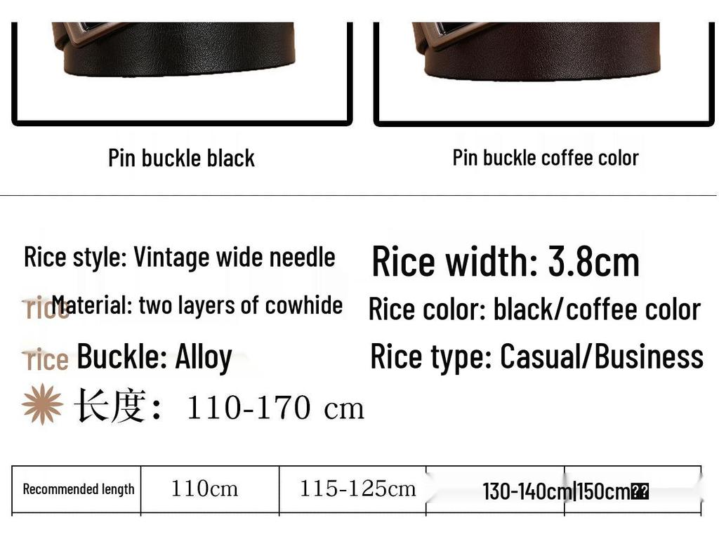 Men's Genuine Leather Casual Belt with Pin Buckle - Full Cowhide Waistband