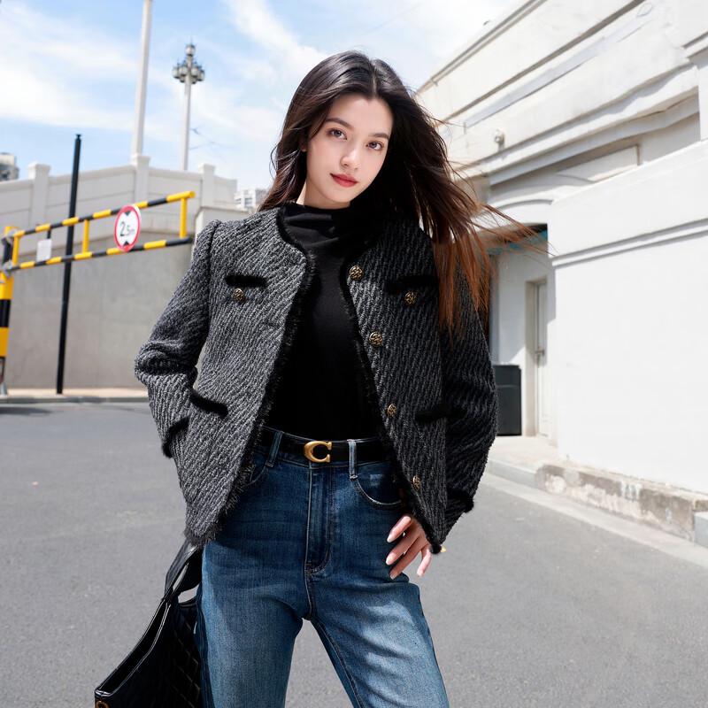 Sancai Women's 2025 Winter Plus Size Short Tweed Duck Down Jacket