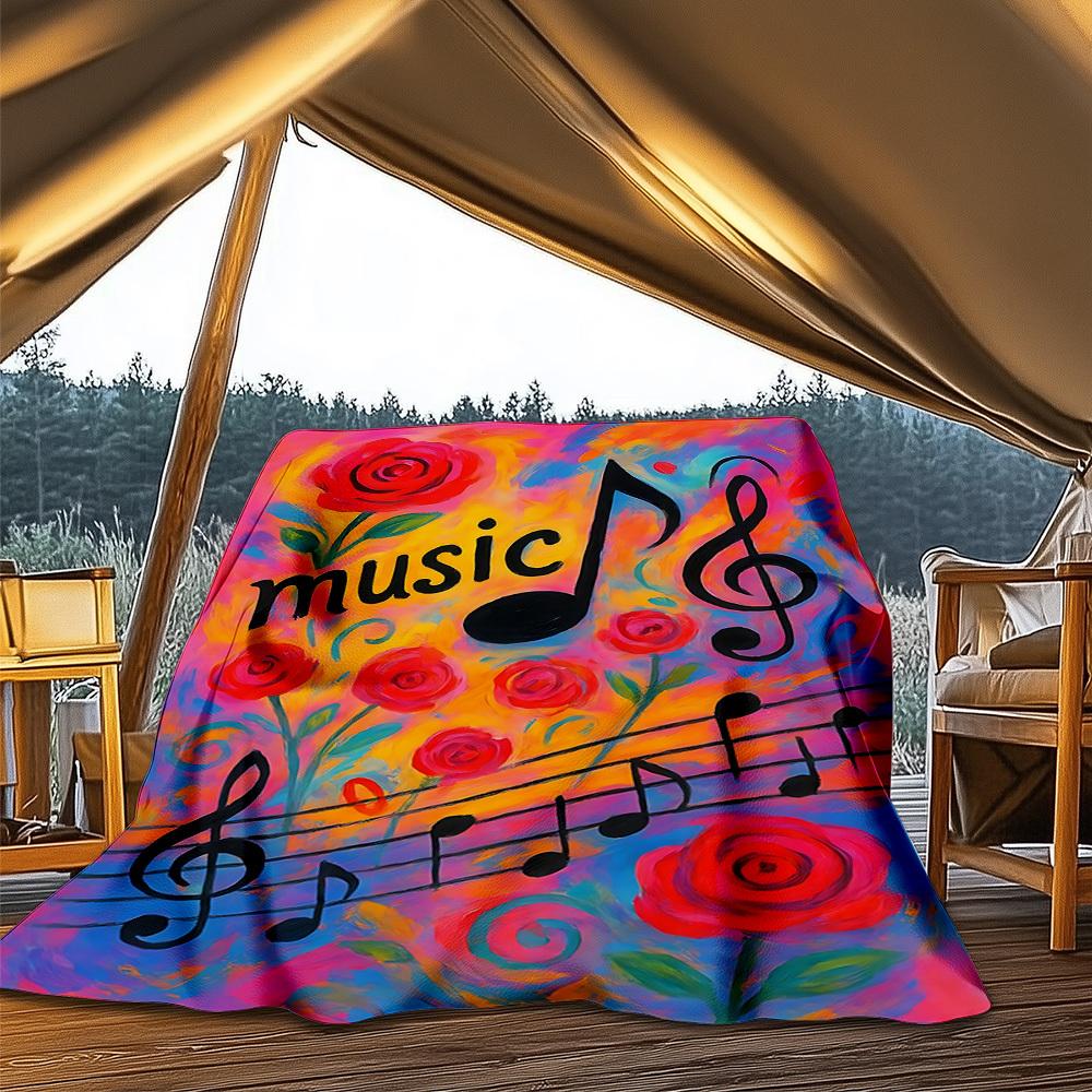 1pc Music Notes Print Outdoor Blanket, Lightweight Polyester,