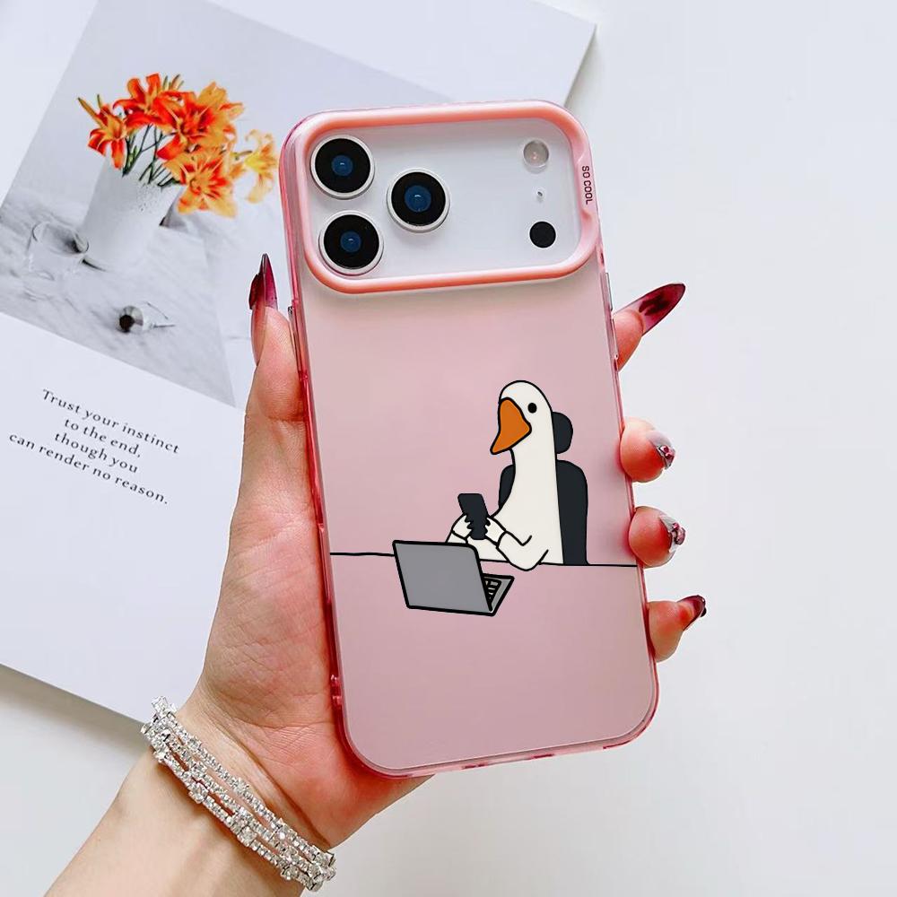 Cute Cartoon Duck Phone Case For iPhone 17 16 15 14 13 12 11 Pro Max Air Matte Laser Aurora Shockproof Funda