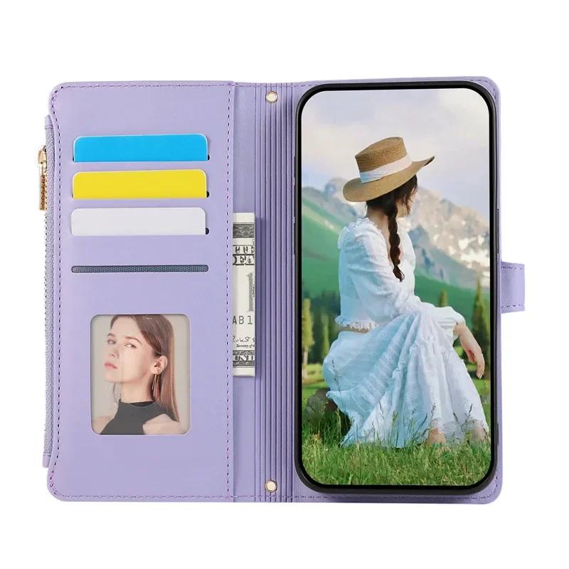 A55 A35 A16 A06 A25 A15 Phone Case for Samsung Galaxy A54 A34 A24 A14 A53 A33 A23 Side Zipper Hanging Rope Magnetic Flip Cases