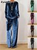Nuovo Set Casual da Donna Girocollo Manica Lunga Taglie Forti Velluto Multicolore