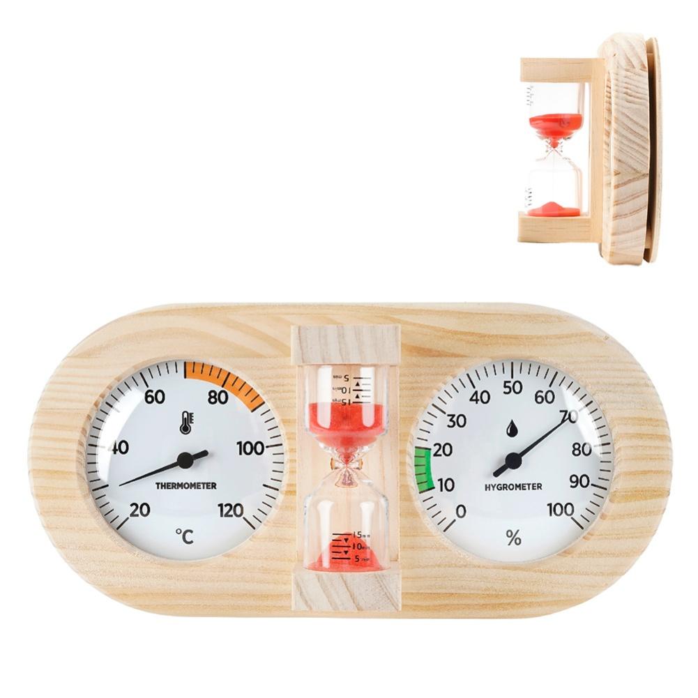 Sauna Thermohygrometer with Pine Wood Construction for Temperature and Humidity Control Wall Mounted with Timer Feature