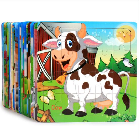 20Pcs Wooden Puzzle Toys Cartoon Animals Intelligence Educational Kids Gift