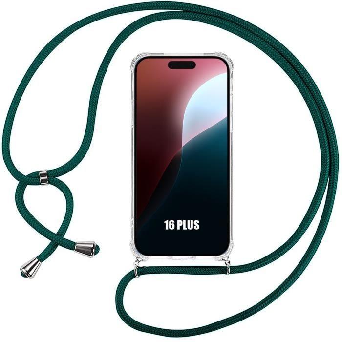 Cord Case for iPhone 16 Plus - Shockproof Transparent Protection + Night Green Cord