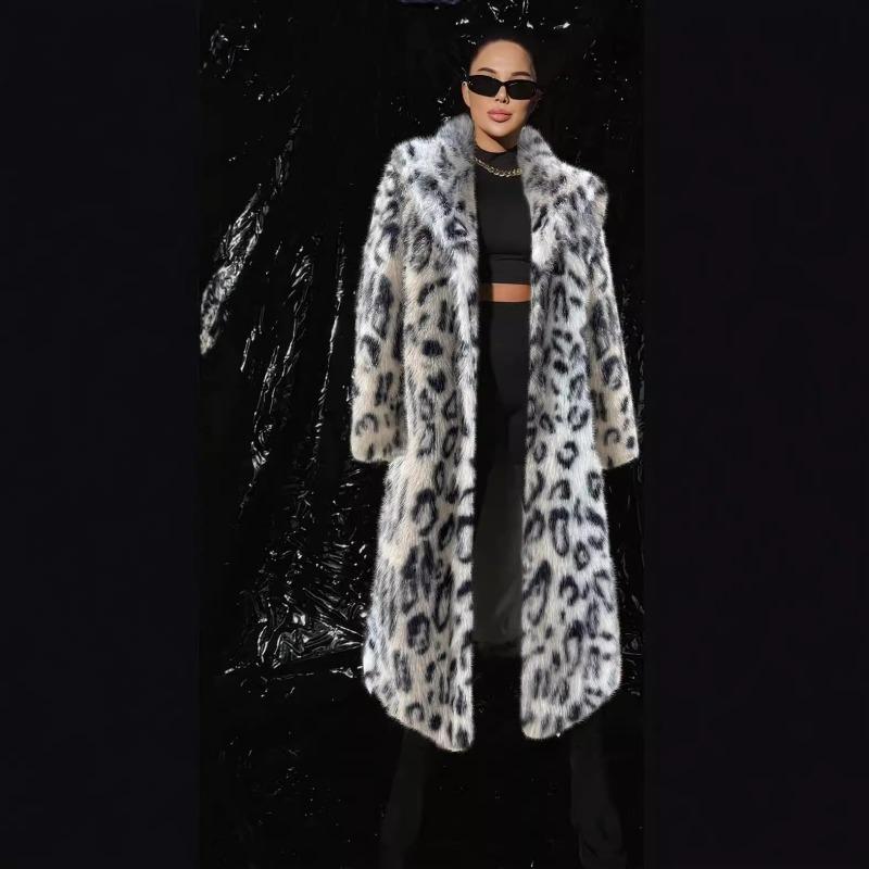 Imitation Fur Autumn and Winter New Leopard Print Women's Coat Long Imitation Fox Fur Coat Women's Clothing