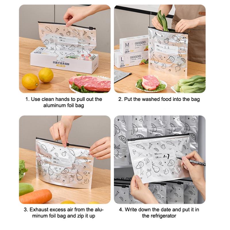 10Pcs Slide Fastener Aluminum Foil Food Bag Leakproof Freezer Safe Kitchen Fresh Bag Sealed Fresh-Keeping Home Use Durable Bag