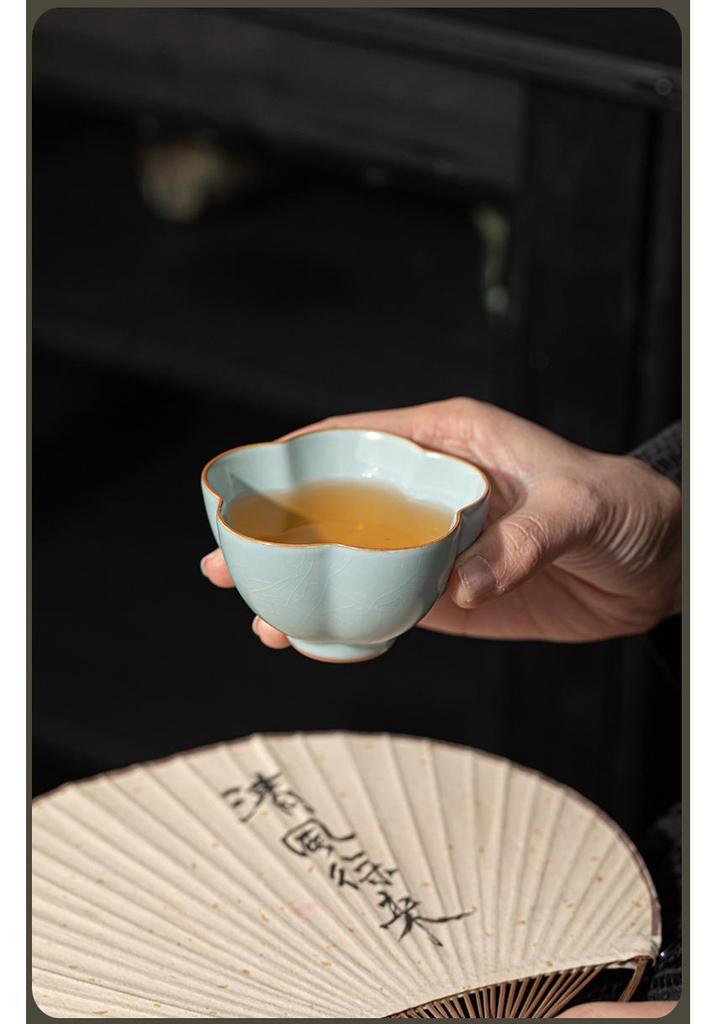 Ru Kiln Crackled Ceramic Gongfu Tea Tasting Cup - Cultivable Master Cup in Gift Box Packaging.