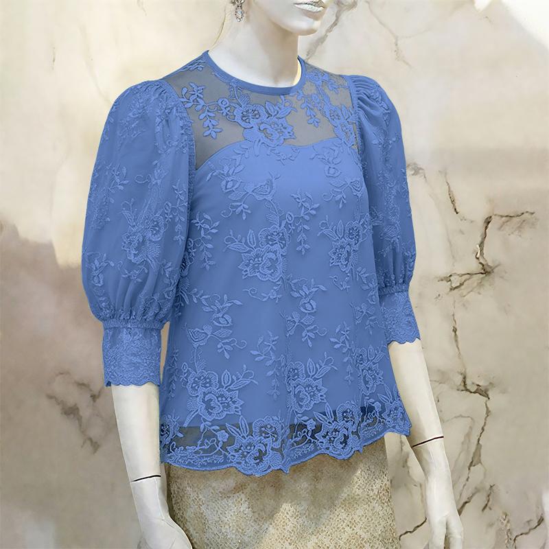 

ZANZEA Women Casual Round Neck Lace 3/4 Sleeve Patchwork Blouse S