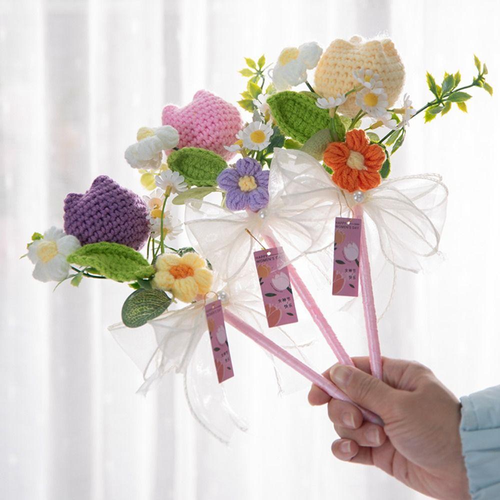 

Artificial Crochet Flower Bouquet Sunflower Artificial Flowers Pen Graduation Gifts C