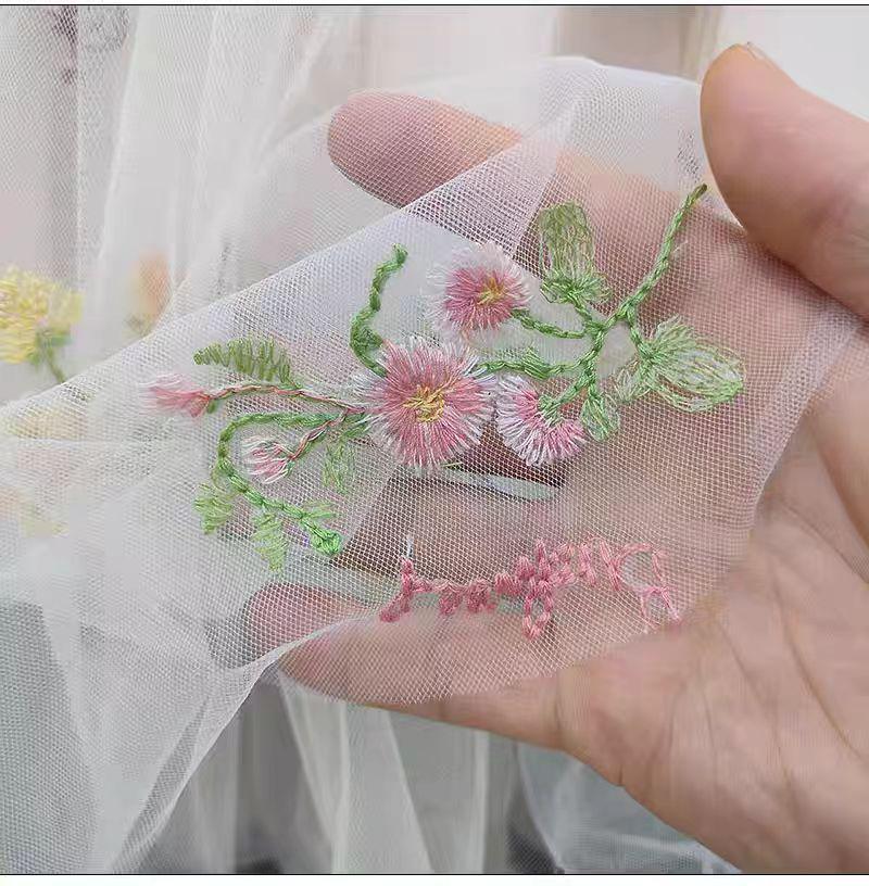 Embroidered Floral Mesh High-Waist A-Line Mid-Length Skirt for Women