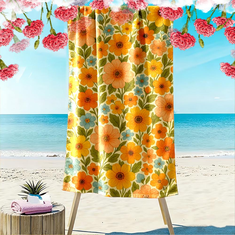Floral Pattern with Yellow and Blue Flowers Beach towel quick-drying for travel outdoor sports jogging beach and swimming