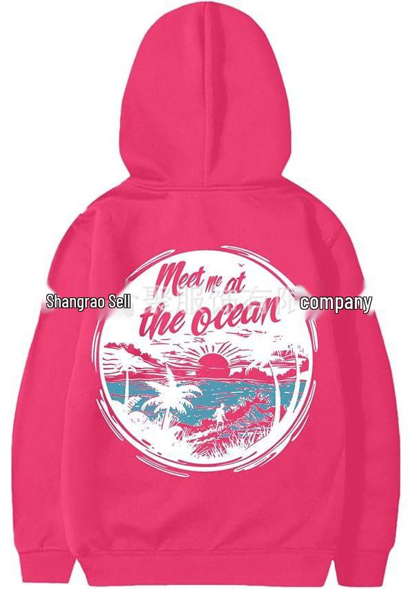 Women's Drop Shoulder Ribbed Fashion Print Hoodie XS-5XL: Long Sleeve Beach Sportswear Pullover
