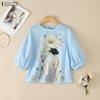 Women Casual Round Neck Short Sleeve Loose Print Blouse