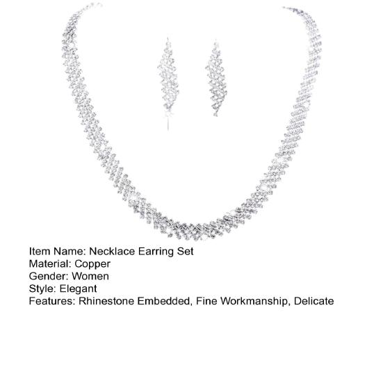 1 Set Bride Necklace Elegant Temperament Luxury Noble Dainty Hypoallergenic Sparkling Rhinestone Dangle Earrings