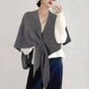 Winter Warm Shawl Wraps for Women Knitted Solid Color Knotted Cardigan Cape Soft Triangle Scarf Wrap Travel Elegant Tops Poncho