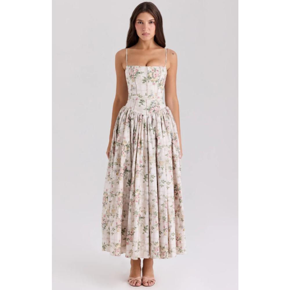 Temperament Elegant Gentle Wind Thin Floral Suspender Dress Fairy S розовый