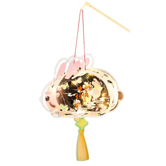 Chinese DIY Rabbit Lantern Kit Mid-Autumn Festival Handheld Glowing Lantern Retro Rabbit Lamp for Spring Festival New Year Party Decor