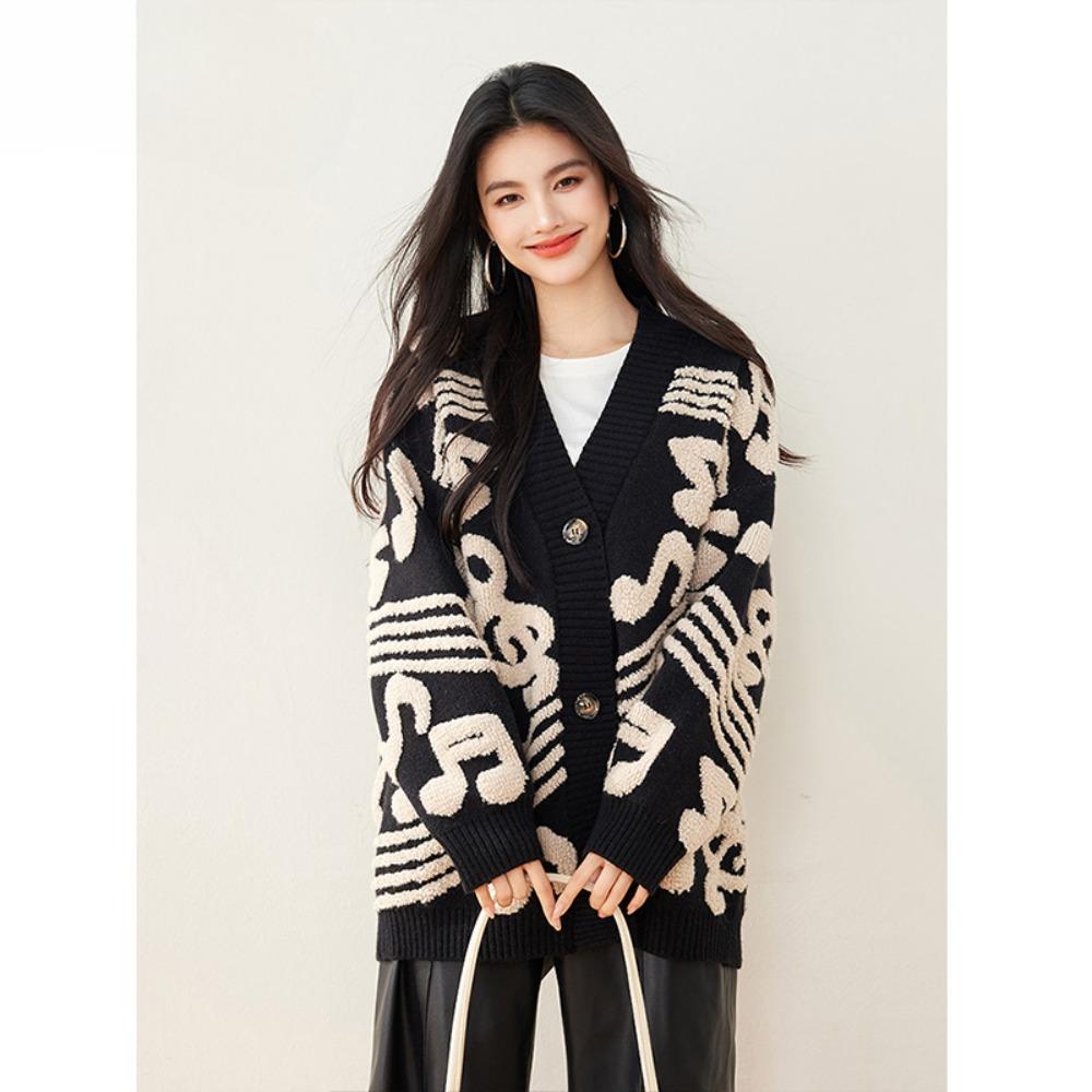 DIMANAF 2025 Winter New Jacket Women Sweaters Coat Wadded Cardigan Knitting Pockets Sweater
