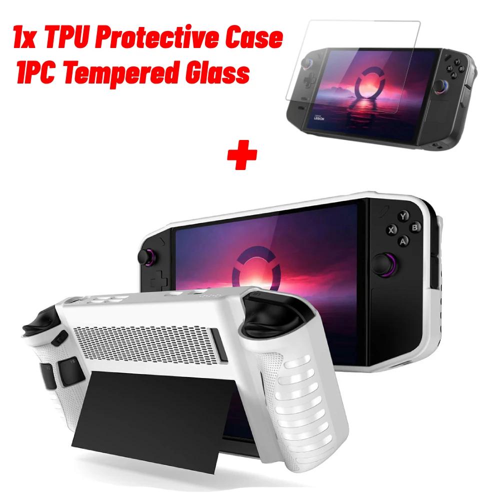 For Lenovo Legion Go Protective Cover Game Console TPU Case with Stand Soft Full Body Skin Screen Protector Tempered Film Set