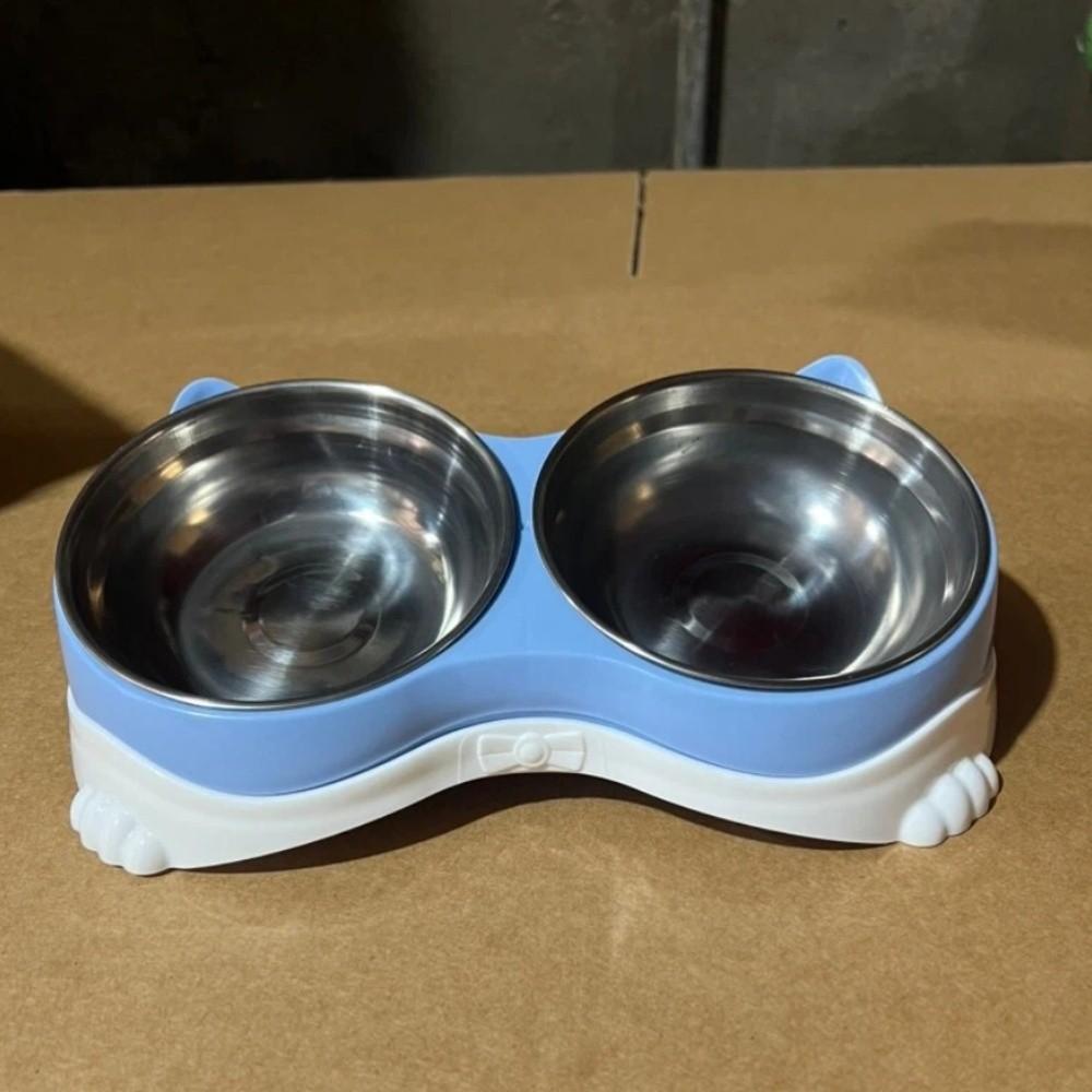 Raised Neck Protection Cat Ear Pet Double Bowl Anti-spill Pet Feeding Bowl Small Pet Food Bowl