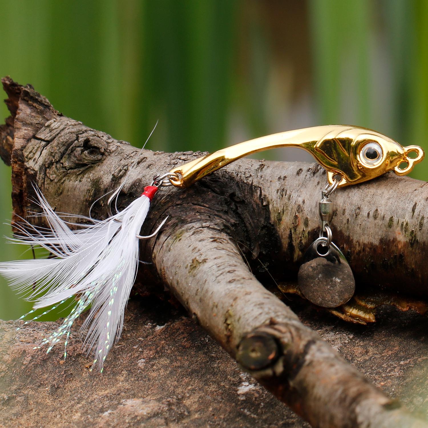 

Рыболовная приманка Металлическая ложка Воблер Bass Treble со свинцовой рыбой Искусственная приманка Рыболовная приманка с кривошипной приманкой 1pcs золотой