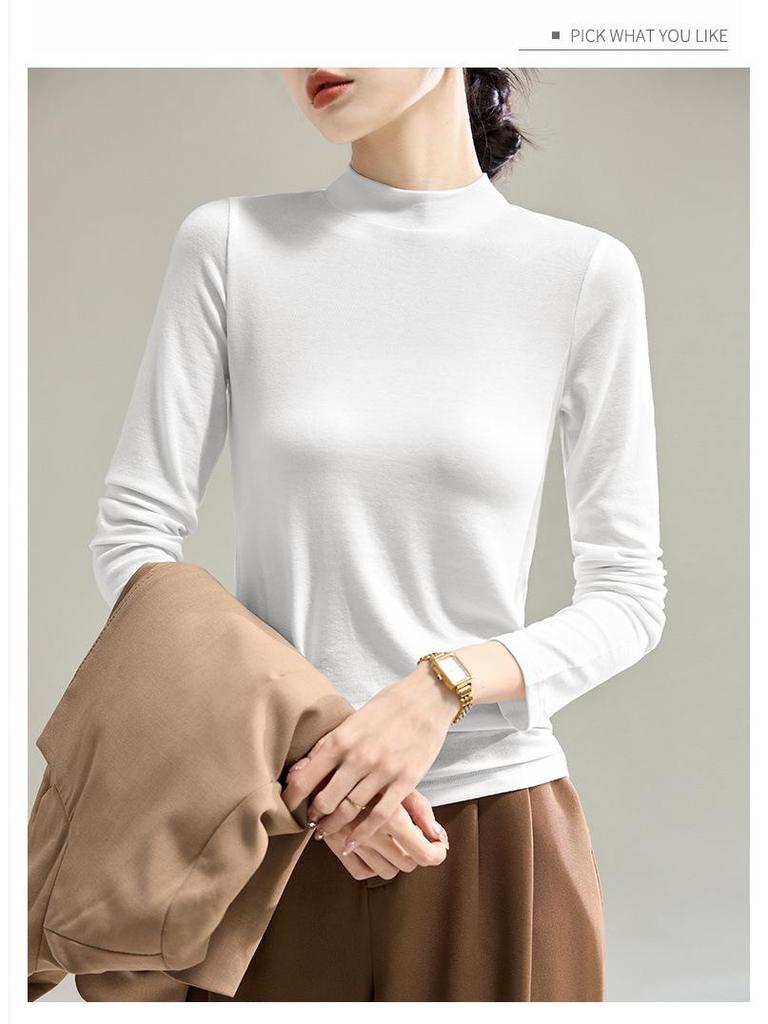 Damen Schwarzes Tencel Merino Wolle Slim Fit Langarm Baselayer Oberteil - Semi-High Neck, Herbst/Winter 2025 Kollektion.