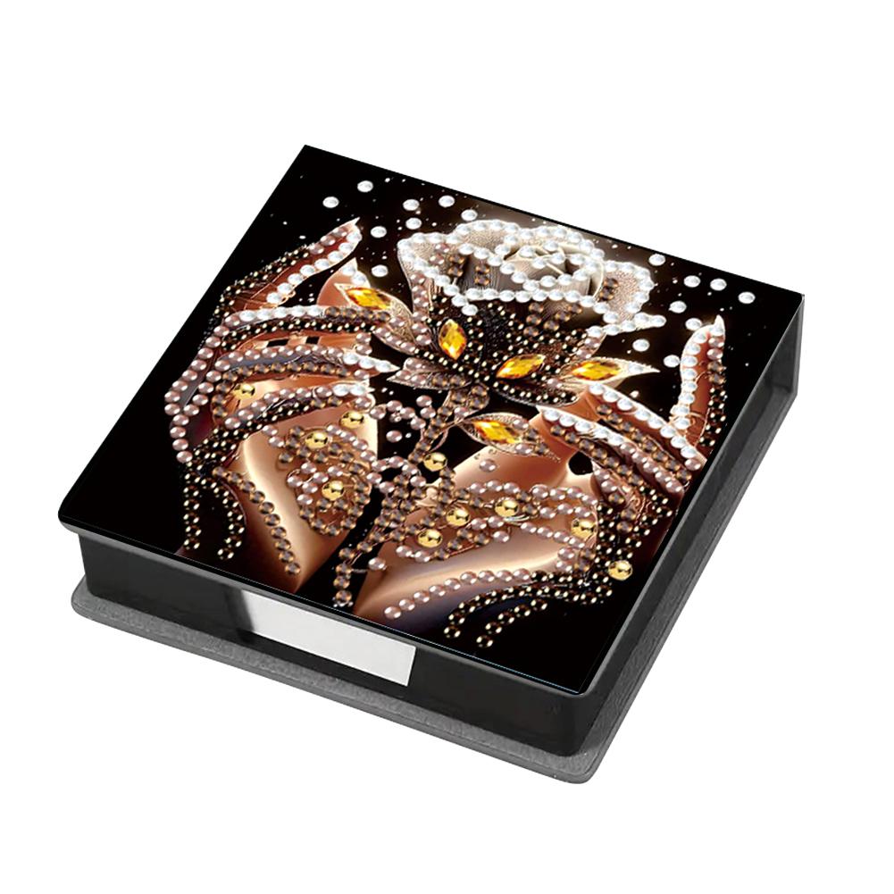 Girl Leather Gem Painting Memo Pad Holder Mosaic Kit Diamond Art Note Box with 160 Sheets of Paper for Adults Beginners