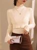 2024 Autumn/Winter Maternity Ruffle Neck Nursing Sweater - Stylish, Warm, Versatile Postpartum Wear