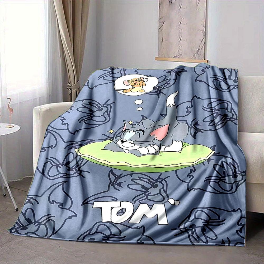 1pc Tom Cat Flannel Throw Blanket Lightweight Soft Warm All Season Blanket for Sofa, Bed, Travel,L1028007 80x120cm