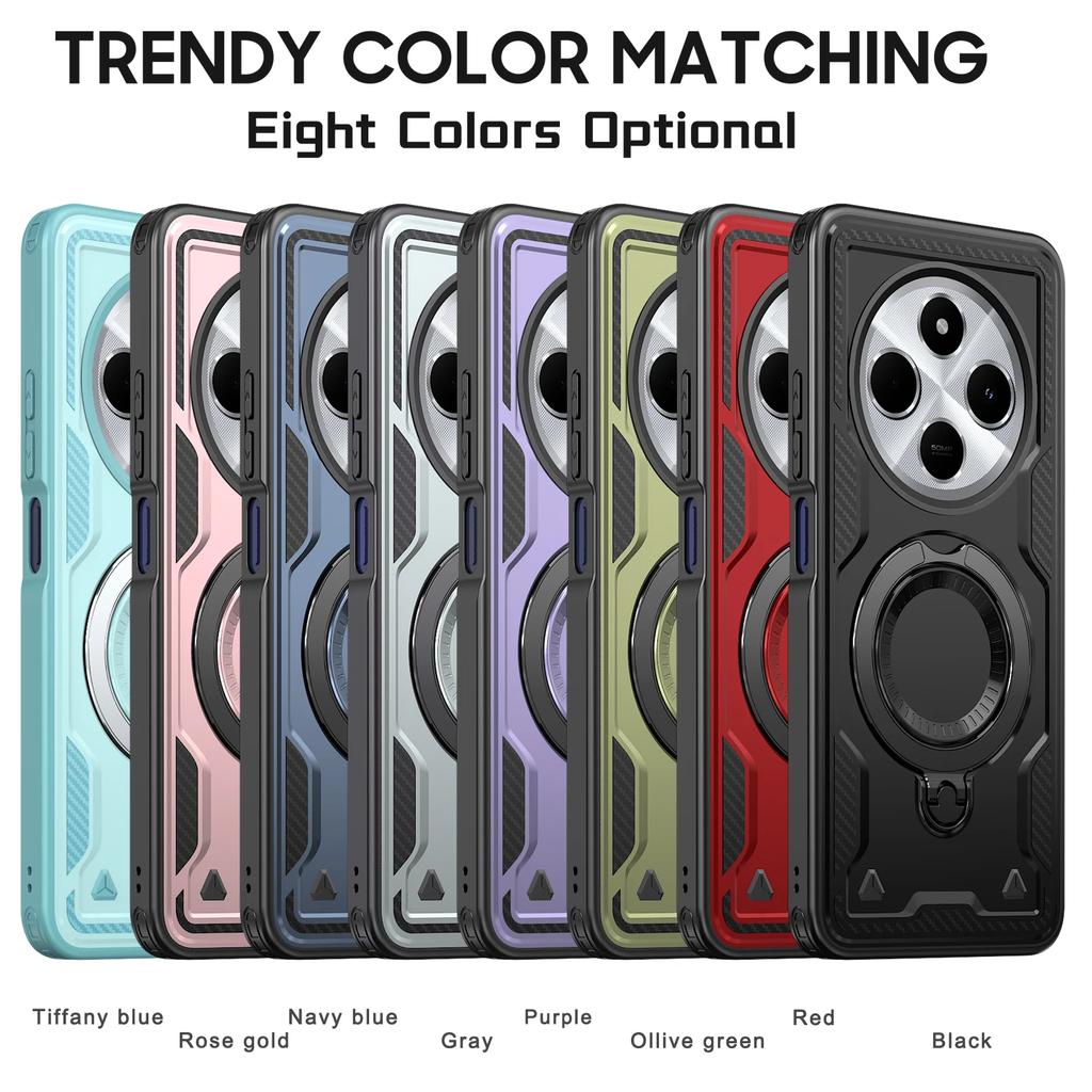 For Xiaomi Redmi 14C Case Military Armor Shockproof 360° Rotating Magnetic Metal Ring Stand TPU Frame Plastic Phone Cover Fundas