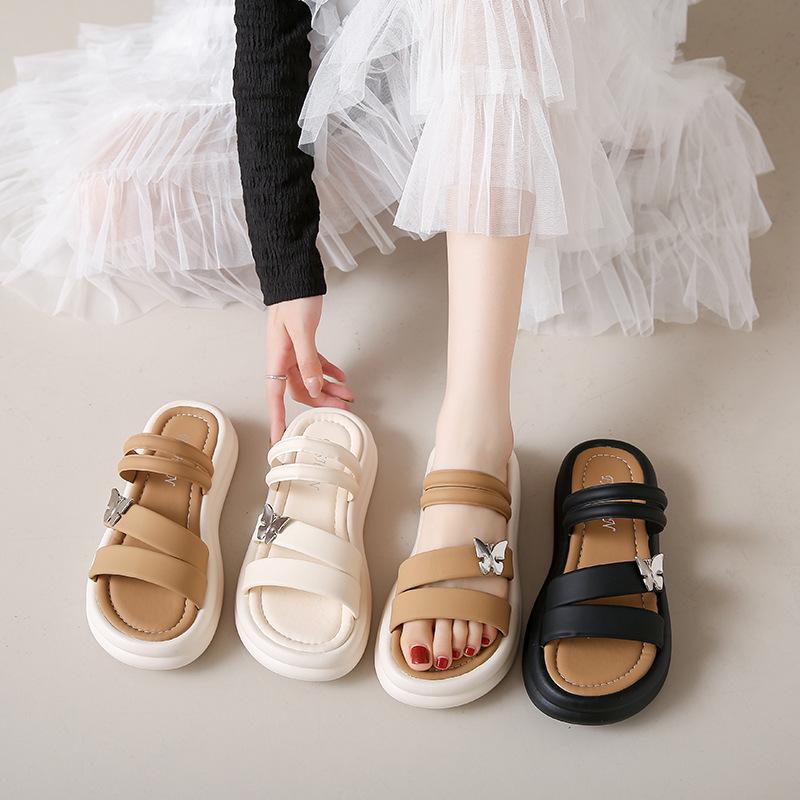 Beach Fairy Sandals Female with Skirt Sandals Slippers Thick Bottom Two Wear Slippers Female Outwear Fashion Women Summer Breathable Shoes