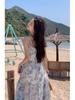 Elegant French Style Floral Spaghetti Strap Long Dress - Summer Slimming Resort Wear