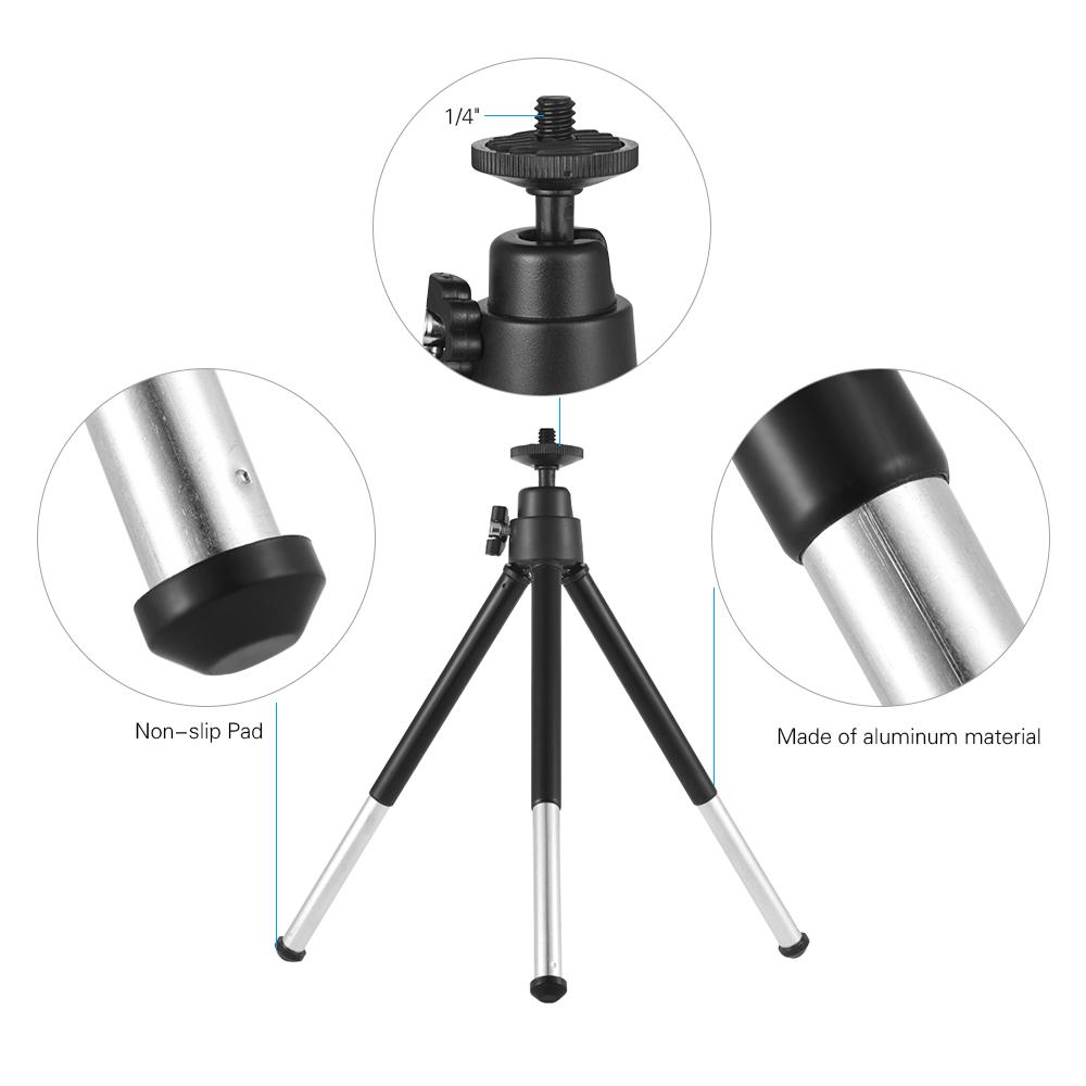 Mini Tripod 2 Section Extendable Desktop Tripod Stand Holder 1 4 Inch Screw Mounts for Phone ILDC Max. Load 0.5kg Black