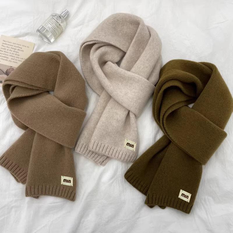 190G Wool Solid Color Knitted Scarf Female Students Autumn And Winter Warm Simple Fluffy Versatile Shawl