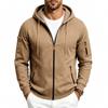 Men's Solid Zip‑Up Hooded Sweatshirt Casual Drawstring Hoodie Jacket Long Sleeve Arm Pocket Sports Outerwear for Male