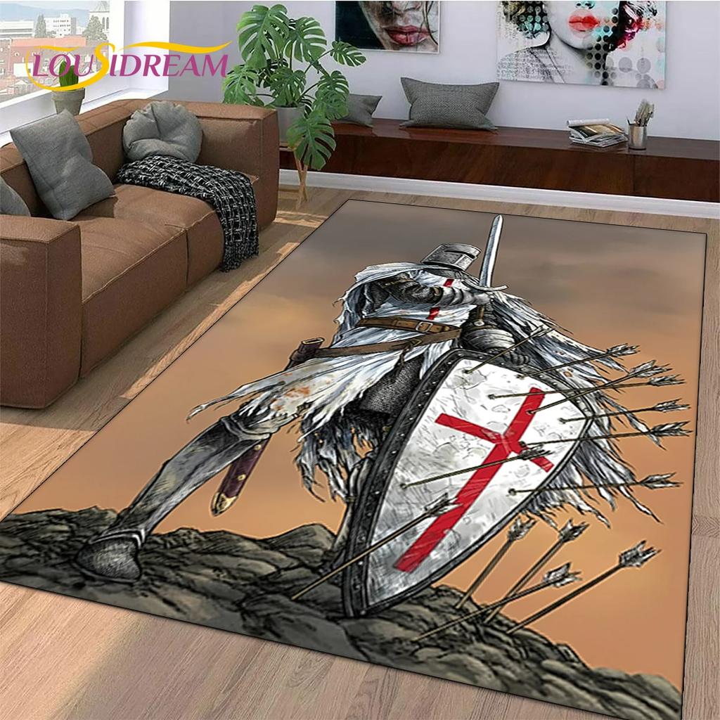 Tappeto Cartoon Cavaliere Templare Crociato per Decorazione Soggiorno Camera da Letto, Decorazione Antiscivolo per Divano Zerbino Regalo Bambino