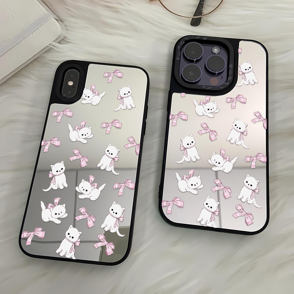 Mirror Phone Case for iPhone 15 11 13 14 for 15 16 Pro Max 12 13 16 Pro Cloud Flower and Animal Cute Style Phone Case