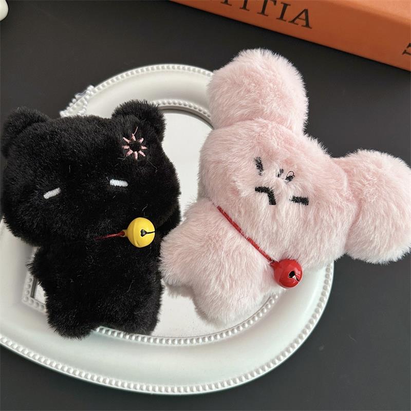 Cartoon Cute Bell Bunny Kitten Animals Squeaky Plush Doll Stuffed Toy Keychain Pendant Girly Keyring Bag Hanging Ornaments Gifts